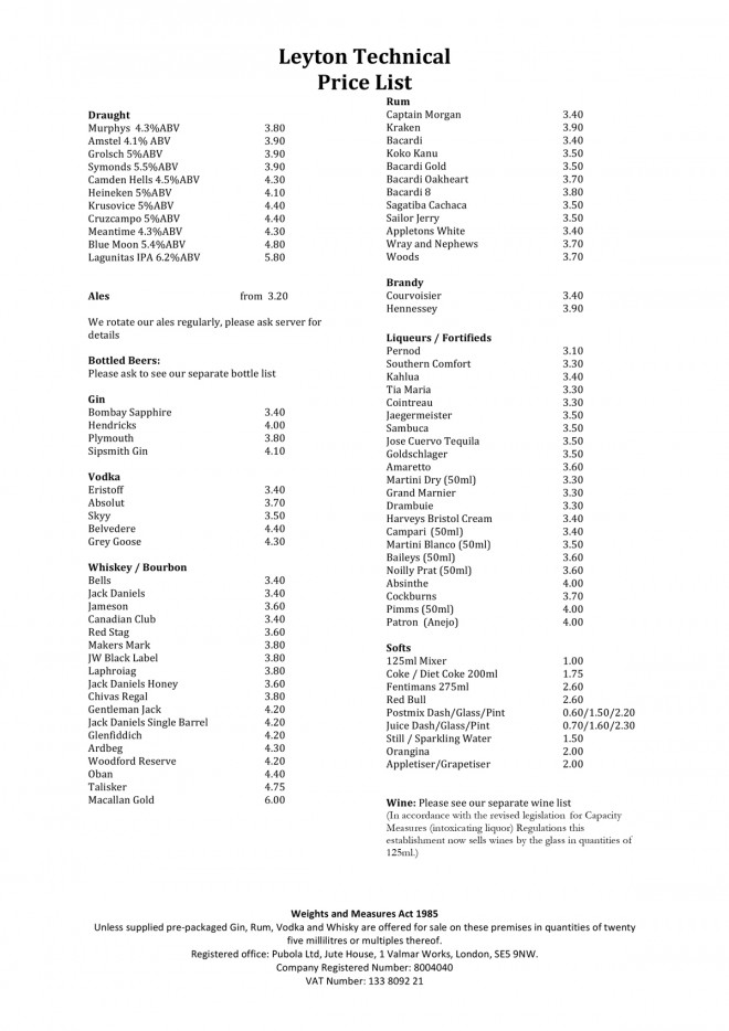 Food & Drink Leyton Technical
